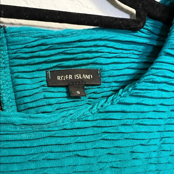 River Island | Formal Short Sleeve Textured Mini Dress in Aqua Blue - Picture 3 of 6